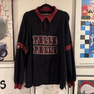 Pelle Pelle Black and Burgundy Rugby Shirt - size XL
